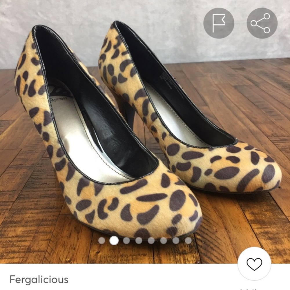 Fergie leopard print heels textured velvet in black & orange 8.5